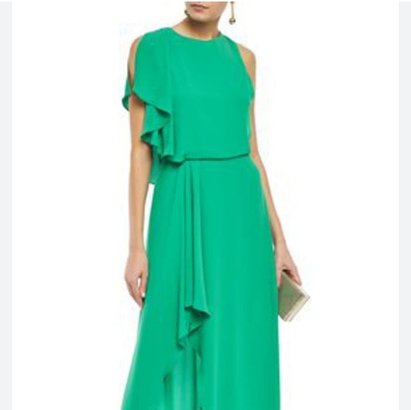 Halston Heritage One Shoulder Green Dress - Picture 4 of 8